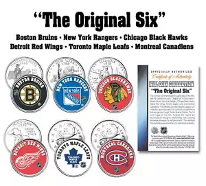 THE ORIGINAL SIX Teams NHL Colorized Canada & US Quarters 6-Coin Set *LICENSED* - Picture 1 of 1
