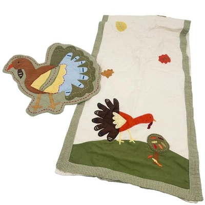 Pottery Barn Kids Fall Thanksgiving Turkey Table Runner & Placemat Set - Image 1 of 4