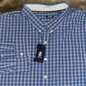 IZOD blau kariertes langärmliges Button-Down-Hemd für Herren 6XL Stretch Izod neu mit Etikett $ 70 - Bild 1 von 11