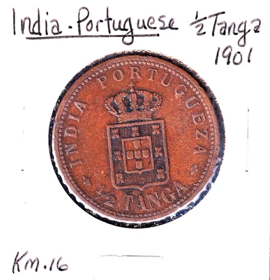 1901 Portuguese India 1/2 Tanga (KM-16) Bronze [Lisbon Mint] - Image 1 of 2