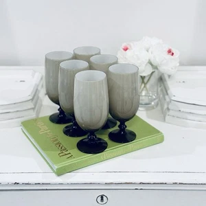 Vtg Carlo Moretti Smoke Taupe Murano Glasses MCM Italy Water Goblet Set Of 6 - Picture 1 of 8