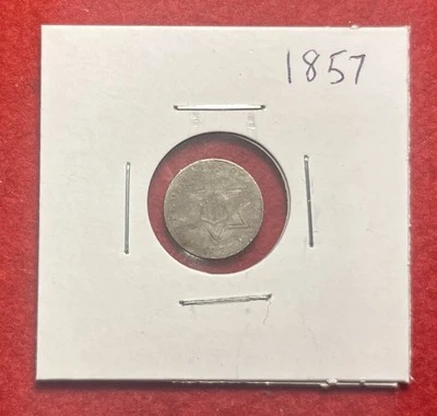1857 Three 3 Cent 3C Silver Trime US Antique Coin - Image 1 of 2