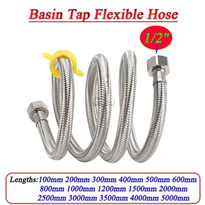 Basin Hose Pipe Flexible Tap Connectors Flexi Tails Pipe A2 Stainless Steel 1/2" - Picture 1 of 8