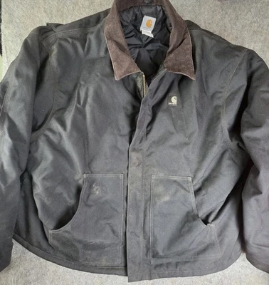 VTG Carhartt Detroit J132 BLK Canvas Jacket Quilted Lined Black 4XL USA Distress - Image 1 of 4