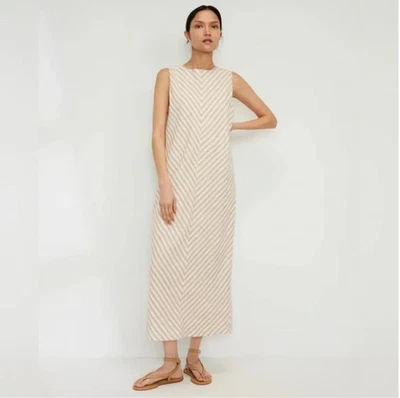 Платье миди женское Everlane The Linen Bias Cut размер 2 льняные полоски без рукавов - Изображение 1 из 4