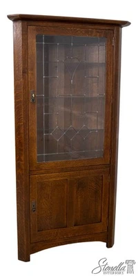 70238: STICKLEY Leaded Glass Mission Oak Corner China Cabinet - Image 1 of 4