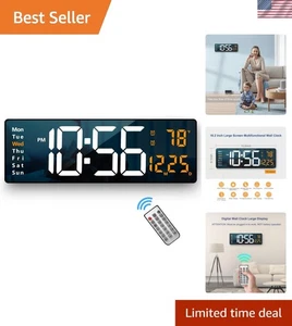 Quiet 16.2 Inch Digital Wall Clock with Remote Control and Temperature Display - Picture 1 of 10