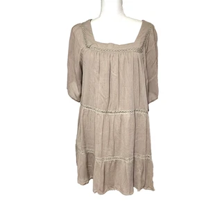 BaeVely Mini Dress Dusty Brown Ruffle Size Large Flowy Boho Coastal Cowgirl - Picture 1 of 10