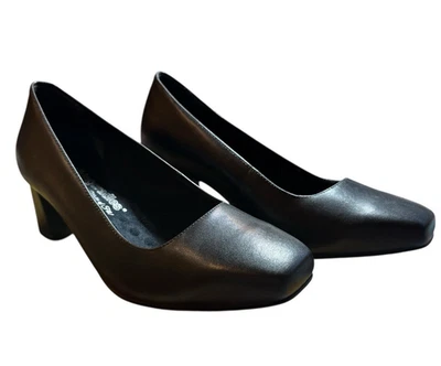 Women's Black Pumps Leather Walking Cradles 7.5W Soft Pillow Insoles Comfy - Image 1 of 4