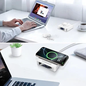 Cargador inalámbrico despertador digital para iPhone 16 Pro Max 15 14 Samsung S25 Edge S24 - Imagen 1 de 13