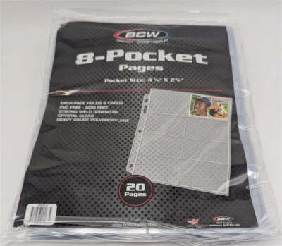 Pack de 20 páginas de álbum de tarjetas coleccionables o cupones vintage de 8 bolsillos BCW Pro Foto 1 de 2