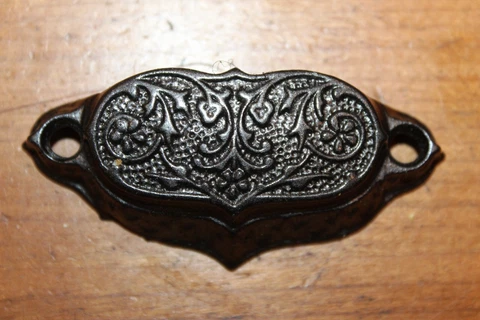 Restored Ornate Antique Victorian Cast Iron Bin Apothecary Cupboard Pull O-77 Cover
