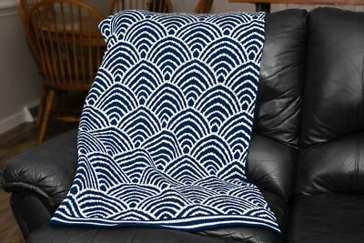 Manta tejida diseño decorativo azul marino cabaña acrílico para silla sofá cama Foto 1 de 4