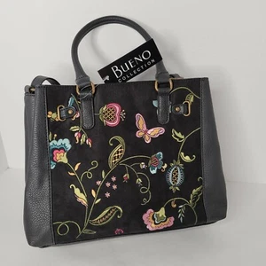 Bueno Black Leather Floral/Butterfly Tote Bag - Large - Picture 1 of 10