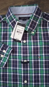 NUEVO CON ETIQUETAS $70Camisa a cuadros azul/verde Tommy Hilfiger para hombre cuello abotonado talla pequeña - Imagen 1 de 10