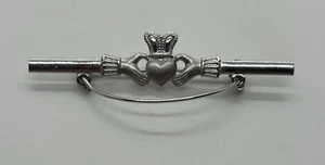 Vintage Sterling Silver Crown Heart Brooch Pin Hands 2 inch - Picture 1 of 4
