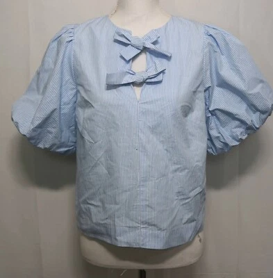 Blusa para mujer Kate Spade New York manga corta abullonada, rayas azules, talla XS Foto 1 de 4