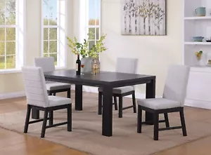5pc Dining Room Set Extendable 18" Leaf Table Chair Wooden Furniture Black Gray - Picture 1 of 6
