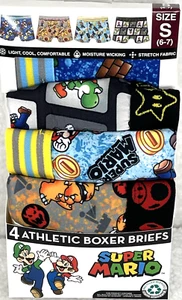 Super Mario Boys Athletic Boxer Briefs Underwear Sz M (6-7) 4-Pk Mario Brothers - Picture 1 of 12
