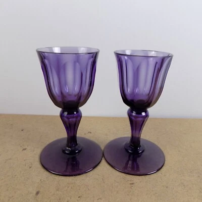2 copas de vino amatista púrpura estilo colonial georgiano corte panel soplado Foto 1 de 4