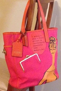 Coach Bonnie Cashin Carry Madison Ave Canvas-Tasche fuchsia orange mit Kofferanhänger - Bild 1 von 11