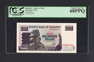 Zimbabwe 100 Dollars 1995 P9a Uncirculated Graded 68 - Picture 1 of 2