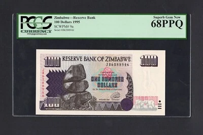Zimbabwe 100 Dollars 1995 P9a Uncirculated Graded 68 - Image 1 of 2