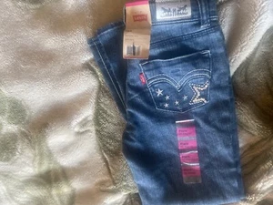 NEW Levis Girls Stretch Denim Sequins-Stars Adjustable Waistband Flare Jeans NWT - Picture 1 of 1