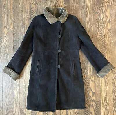 Abrigo de mujer Blue Duck talla L piel de oveja abotonada manga larga negro - cuello y puño Foto 1 de 4