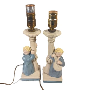 Par de lámparas de mesa vintage rubias niño monjes tiza yeso decoración de guardería - Imagen 1 de 10
