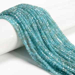 Natural Light Blue Apatite Faceted Rubik's Cube Beads Size 3mm 15.5'' Strand - Picture 1 of 2