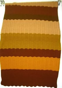 Huge Vntg Crochet Throw Granny Couch Blanket Brown Stripes 102"x 88" MCM Decor - Picture 1 of 11