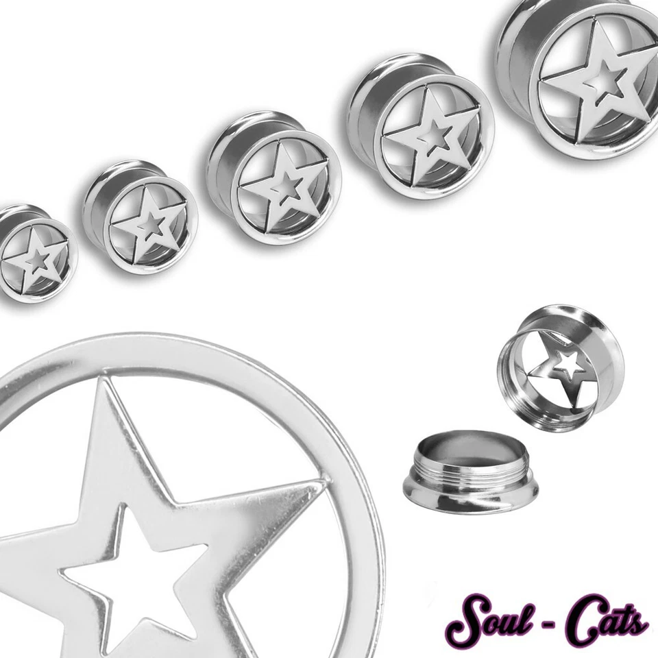 8-10-12-14-16-18-20 MM Tunnel Stern Flesh Tubo Double Flared Acciaio Argento - Immagine 1 di 1