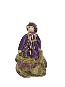 Vintage Victorian Style Cat Figurine Doll Purple & Golden Dress Collectible 16" - Picture 1 of 11