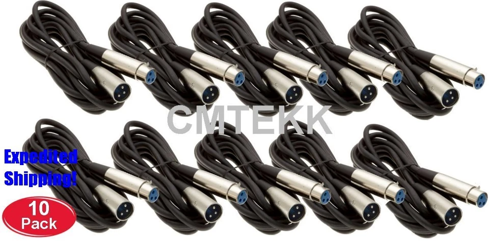 10 Lot 15Ft XLR Male Female 3Pin Microphone Audio MIC Shielded Cable Cord Pack