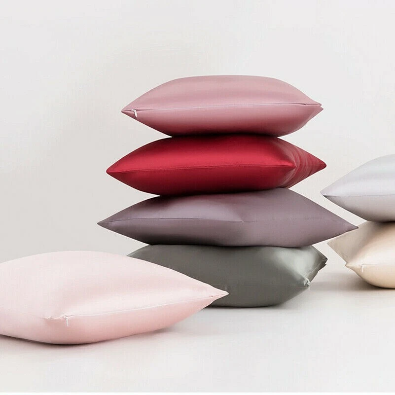 Funda de almohada cuadrada lisa 100 % seda morera sofá coche funda de cojín Foto 1 de 4