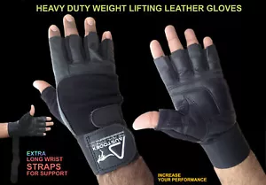 AUSTODEX LEATHER GYM GLOVES FITNESS WEIGHT LIFTING TRAINING BODYBUILDING STRAPS - Picture 1 of 8