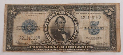 1923 FR-282 $5 Lincoln PORTHOLE Rare Type Horseblanket Large Size US Currency - Image 1 of 4