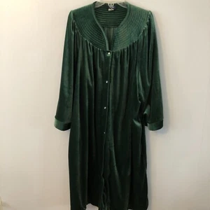 Granada New York Women Velour Dark Green Robe Pearl Snap Button Pockets Large - Picture 1 of 5