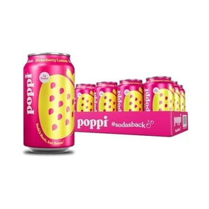 Poppi Erdbeere Zitrone Geschmack, 12 flüssige Unzen, 12er Pack prickelnde präbiotische Soda - Bild 1 von 3