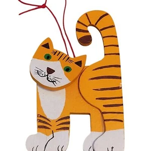 Vintage 1983 Wooden Cat Christmas Ornament Stephanie Siegel Hand Painted - Picture 1 of 5