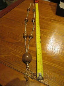Vintage Wooden Beads With Gold Colour Chain Necklace 20 inch long. - Picture 1 of 3
