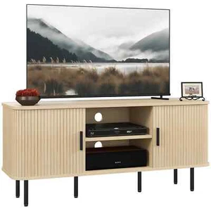 Mueble con soporte de TV para TV de hasta 55 pulgadas, unidad de TV con estantes de almacenamiento y armario - Imagen 1 de 12