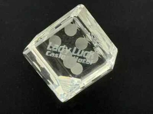 Lady Luck Casino Hotel Glas Würfel (Stanze) Briefbeschwerer/Display geätzte Kerne & Logo - Bild 1 von 3