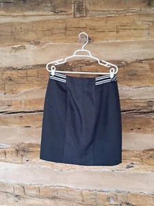 Elie Tahari Women's Skirt Midi Pencil Navy Cotton Linen Striped Waistband 122 - Picture 1 of 11