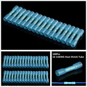 100 Pcs Vehicle Heat Shrink Tube Tubing Butt Wire Crimp Cable Connector 16-14AWG - Picture 1 of 10