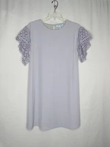 NWT SHE + SKY SOLID BLUE ROUND NECK EYELET SHORT SLEEVE SHIFT DRESS SZ S #Z519 - Picture 1 of 2