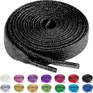 2 Pairs Flat Glitter Shiny Metallic Shoe Laces, Colorful Sequin Shoelaces - Picture 1 of 7