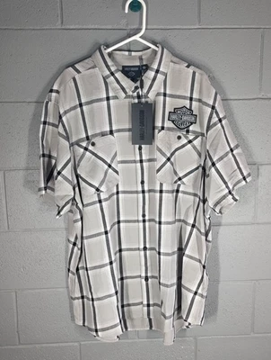NWT Harley Davidson Button Up Lightweight Black/White/Gray Plaid Men's Shirt 3XL - Image 1 of 2