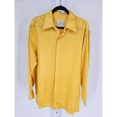 Moda Seta Steven Land Mens Sz L Pure Silk Long Sleeve Dress Shirt Yellow Gold - Image 1 of 4